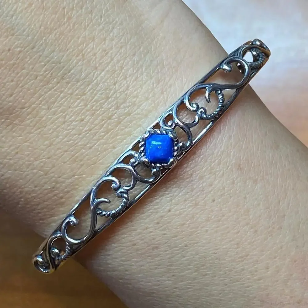 Carolyn Pollack Sterling Silver Denim Lapis Thin Decorated Bracelet For Women